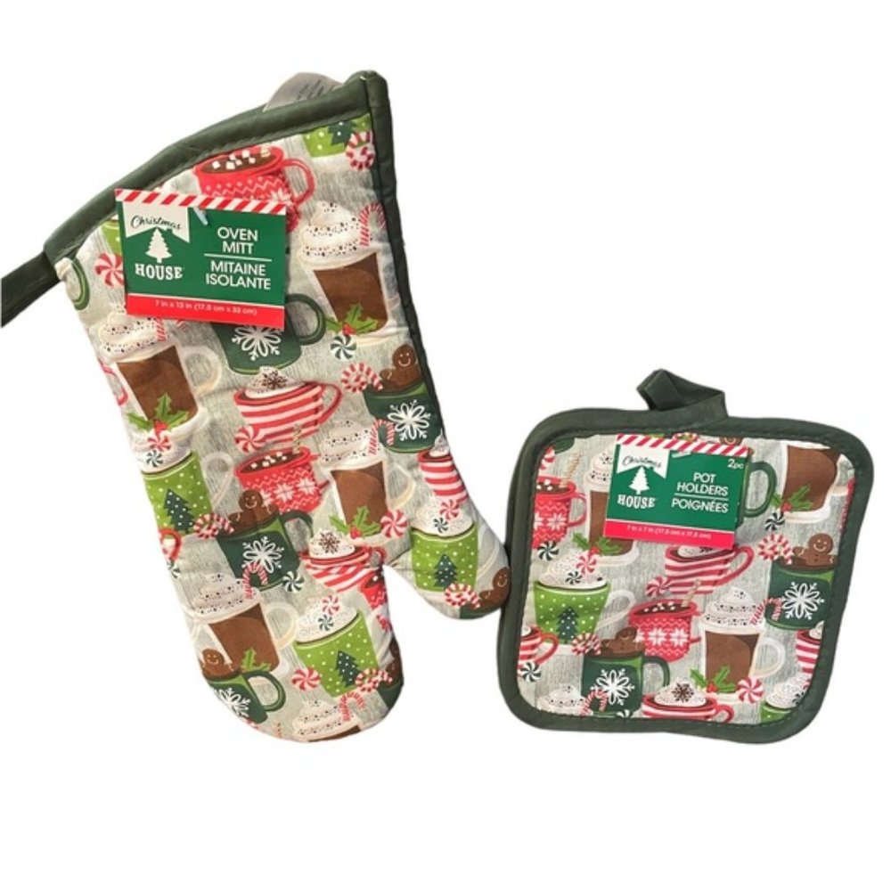 New Christmas Coffee Mugs Oven Mitt and Pot Holders